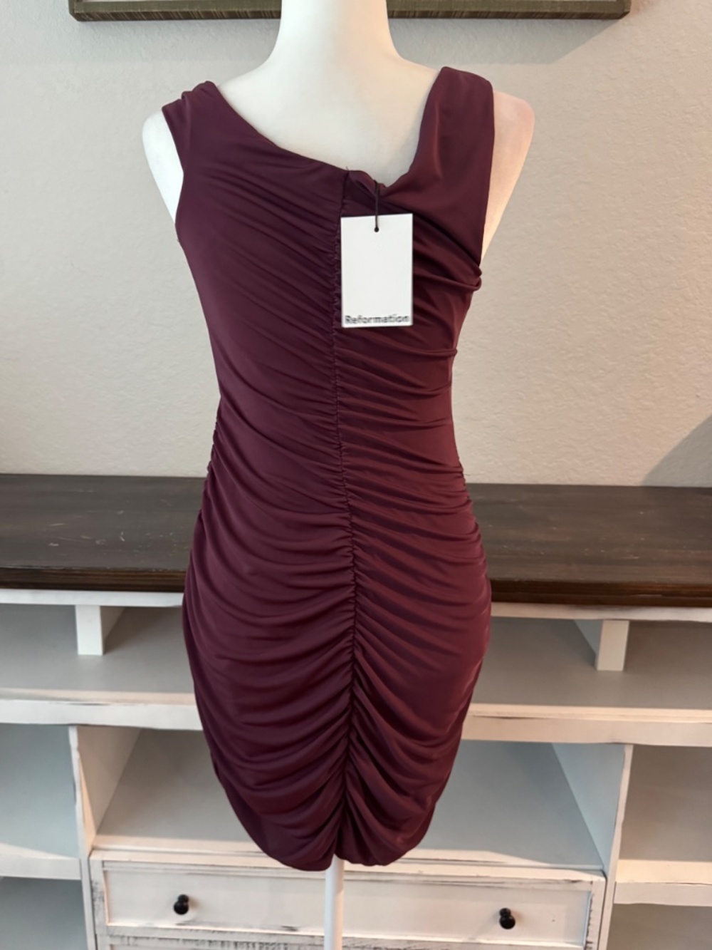 NWT Reformation Emma Knit Dress Mole Burgundy Women's Size M Off Shoulder BB - Picture 5 of 10